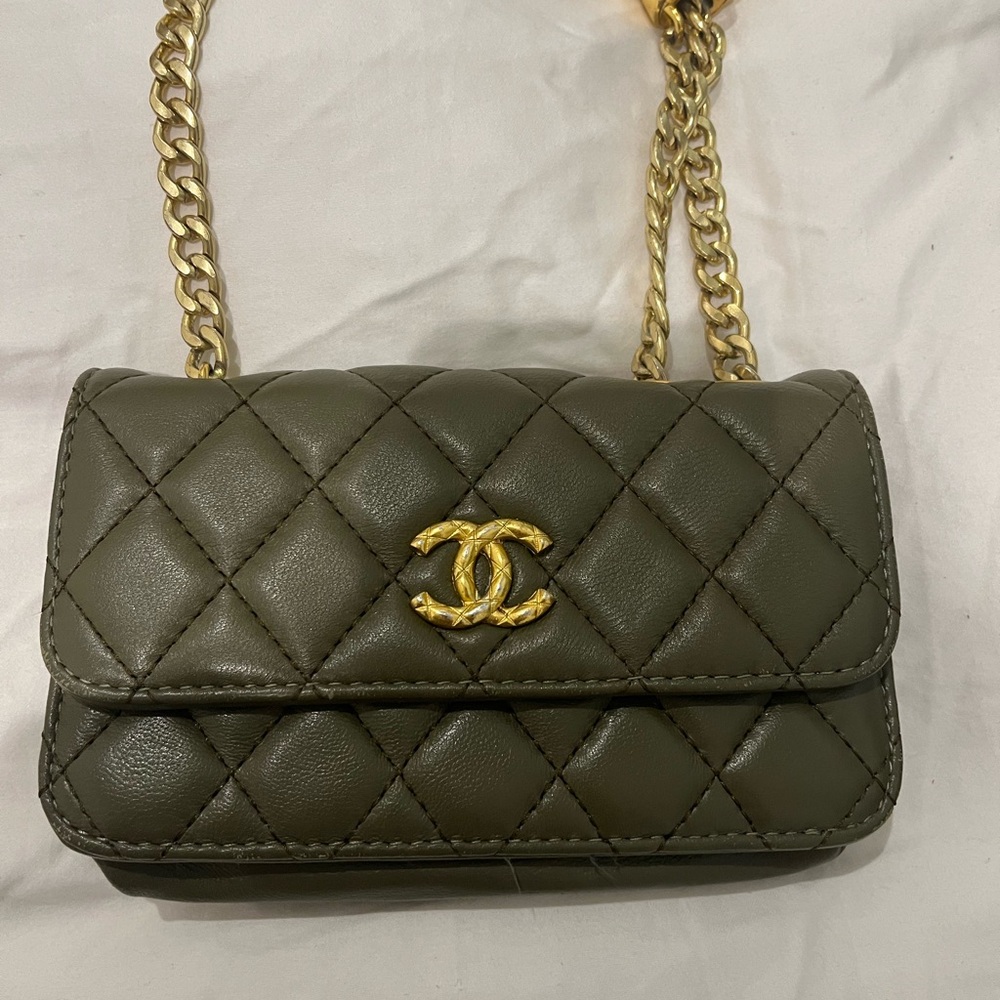 Olive Quilted Leather Crossbody Bag